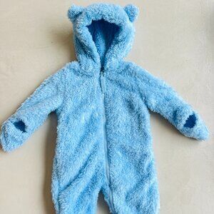 Fuzzy super soft baby fleece full-zip blue bear bunting 3-6 months Wippette